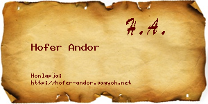 Hofer Andor névjegykártya